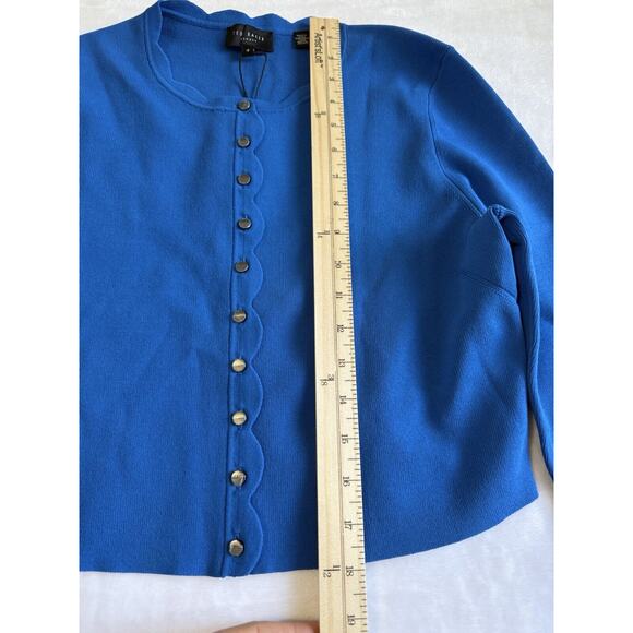 TED BAKER LONDON Kklara Scallop-Trim Stretch-Knit Cardigan Size 4 - Mid-Blue - Picture 8 of 11